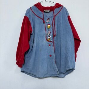 Vintage 1992 Looney TunesTop Line  Denim Hoodie Cartoon Characters Medium Womens
